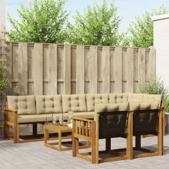 vidaXL Buiten bankenset met kussen 9 pcs Natuurlijk en Beige