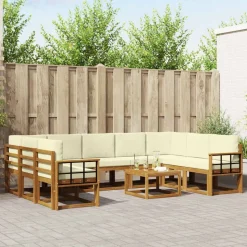 vidaXL Buiten bankenset met kussen 10 pcs Natuurlijk en Crème