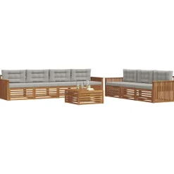 vidaXL Buiten bankenset met kussen 8 pcs Natuurlijk en Lichtgrijs