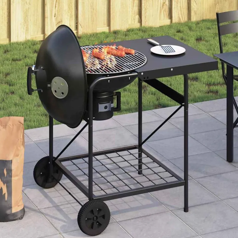 vidaXL Buiten Grill met wiel Zwart 91 x 71 x 107 cm Metaal