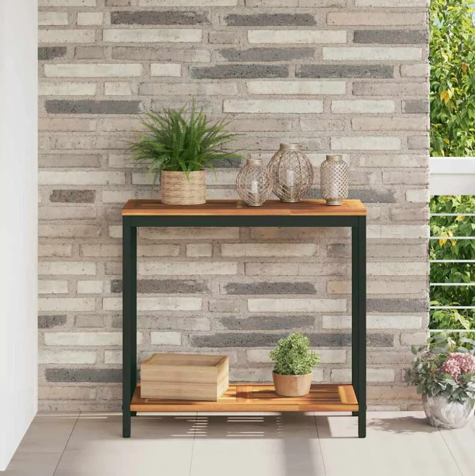 vidaXL Buiten Tafel met opslag Naturel en Zwart 80 x 35 x 75 cm