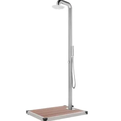 vidaXL Buitendouche met bruine basis 230 cm roestvrij staal