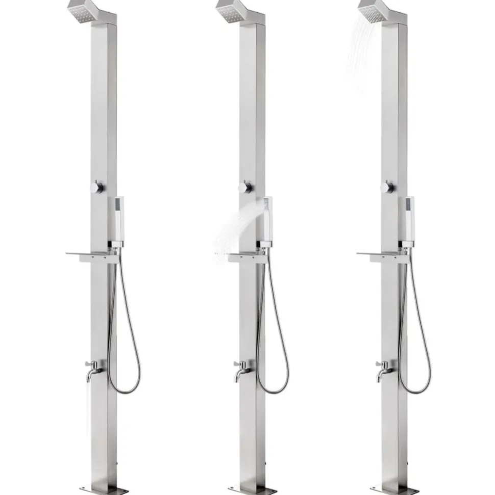 vidaXL Buitendouche met bruine basis 225 cm roestvrij staal