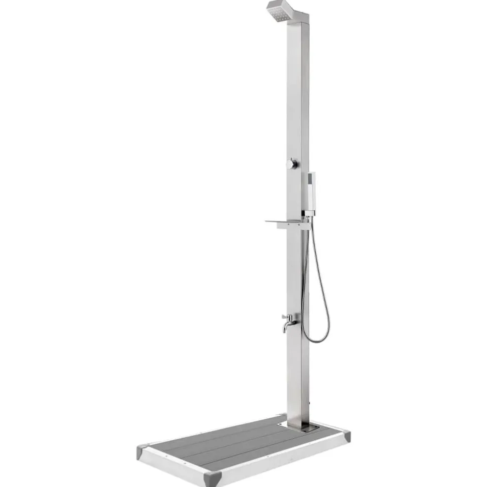 vidaXL Buitendouche met grijze basis 225 cm roestvrij staal