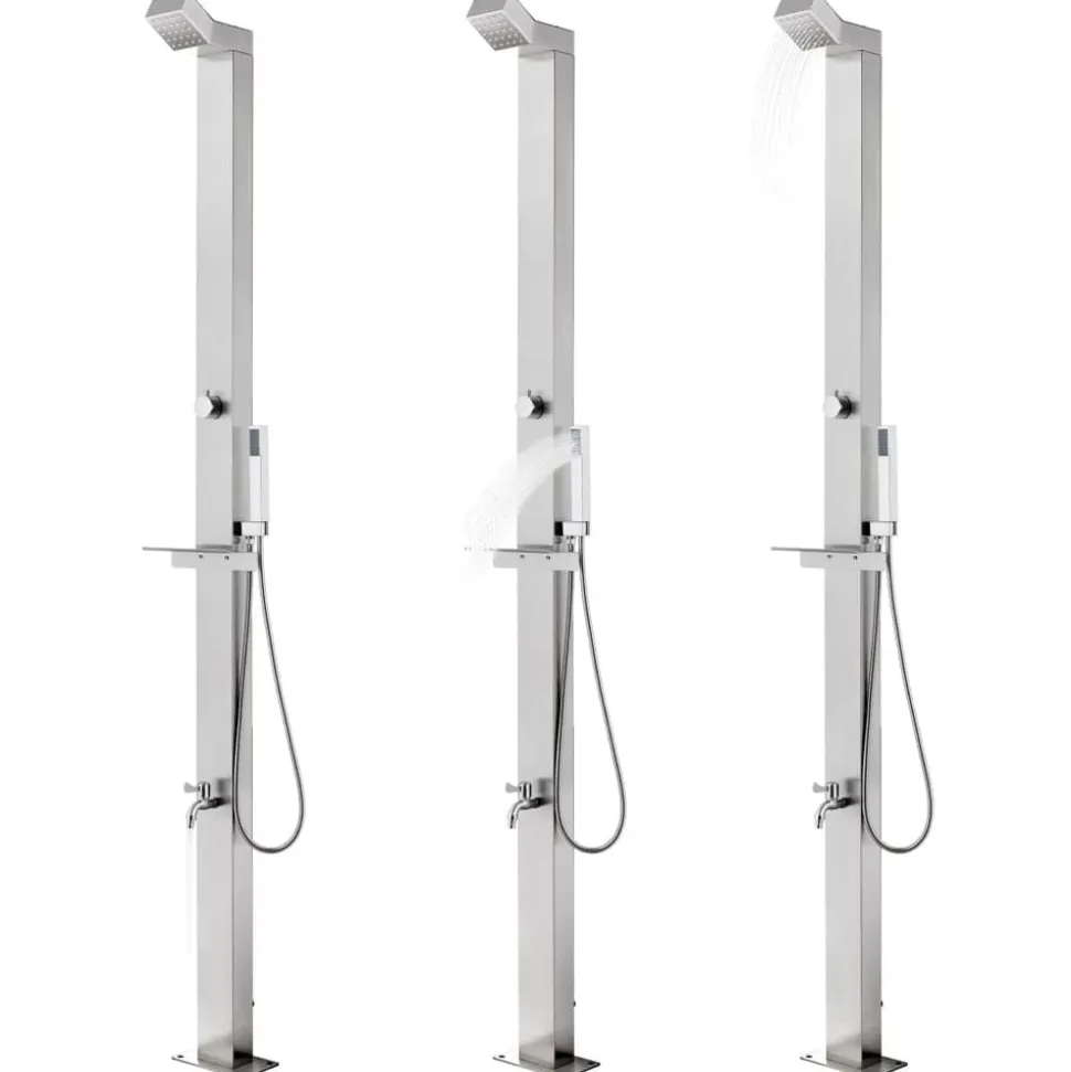 vidaXL Buitendouche met grijze basis 225 cm roestvrij staal