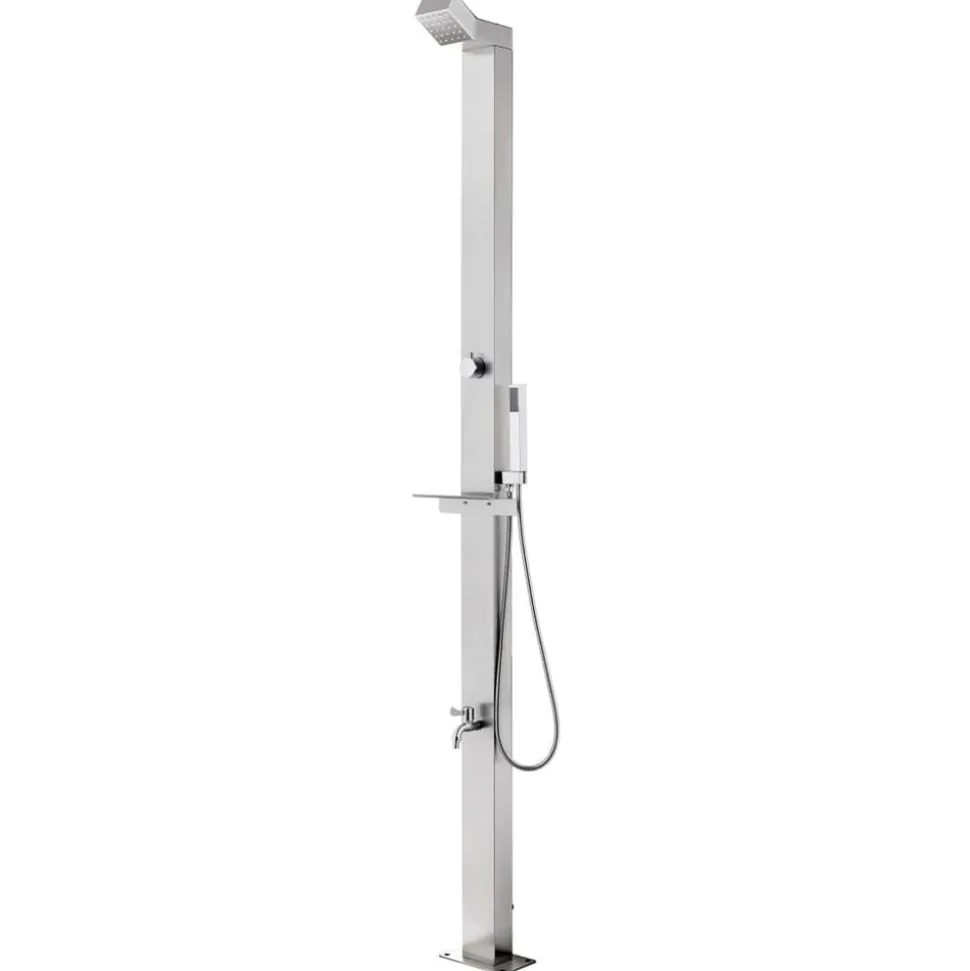 vidaXL Buitendouche met grijze basis 225 cm roestvrij staal