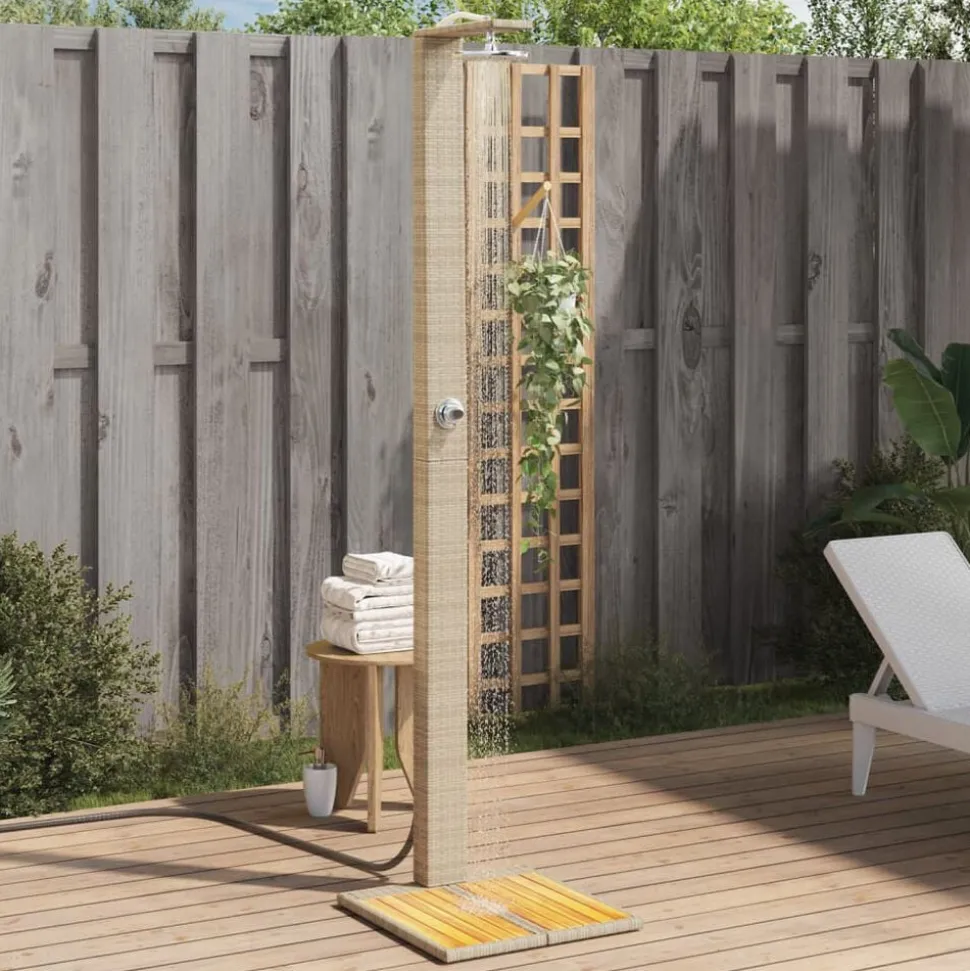 vidaXL Buitendouche 50x55x224 cm poly rattan en acaciahout beige