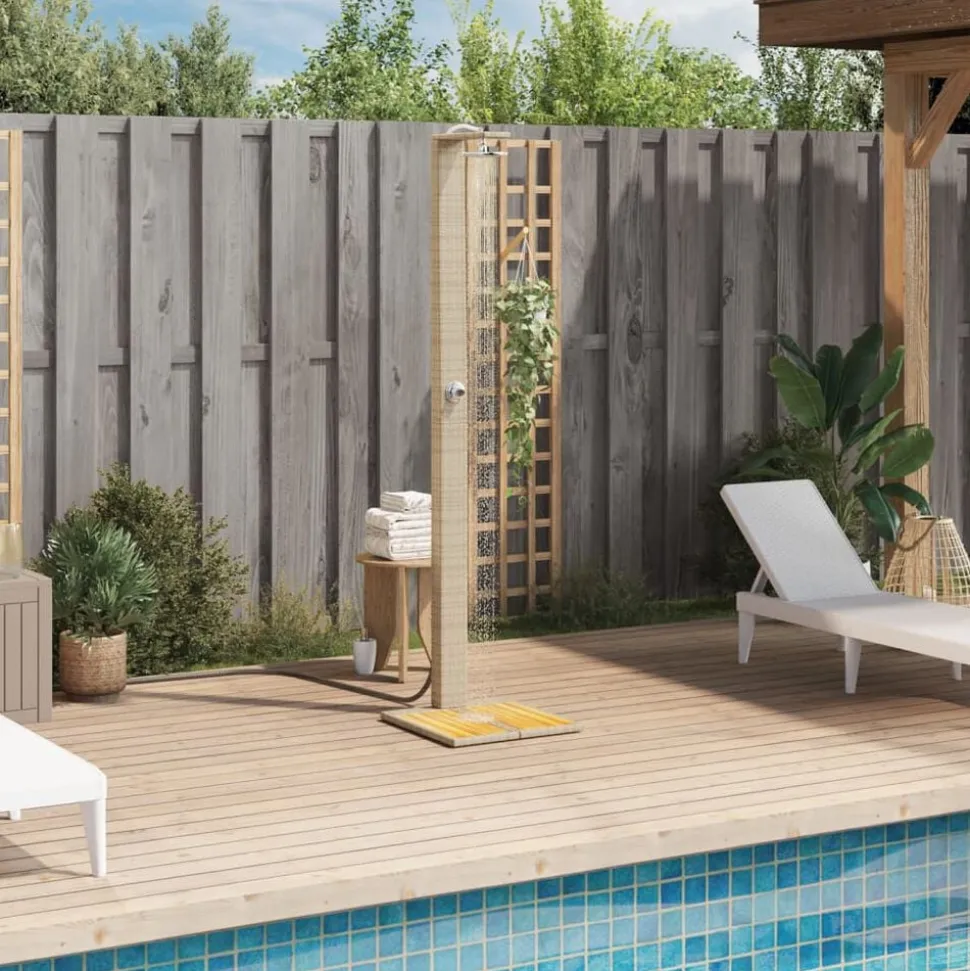 vidaXL Buitendouche 50x55x224 cm poly rattan en acaciahout beige