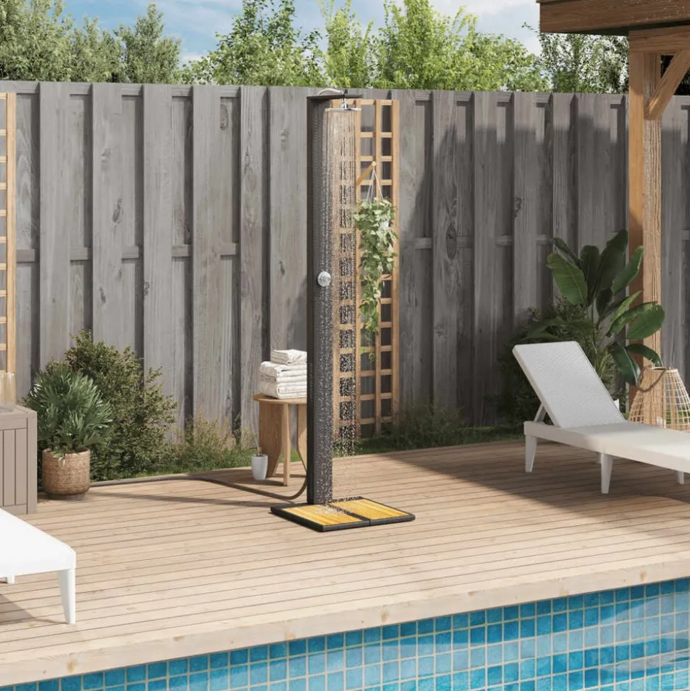 vidaXL Buitendouche 50x55x224 cm poly rattan en acaciahout zwart