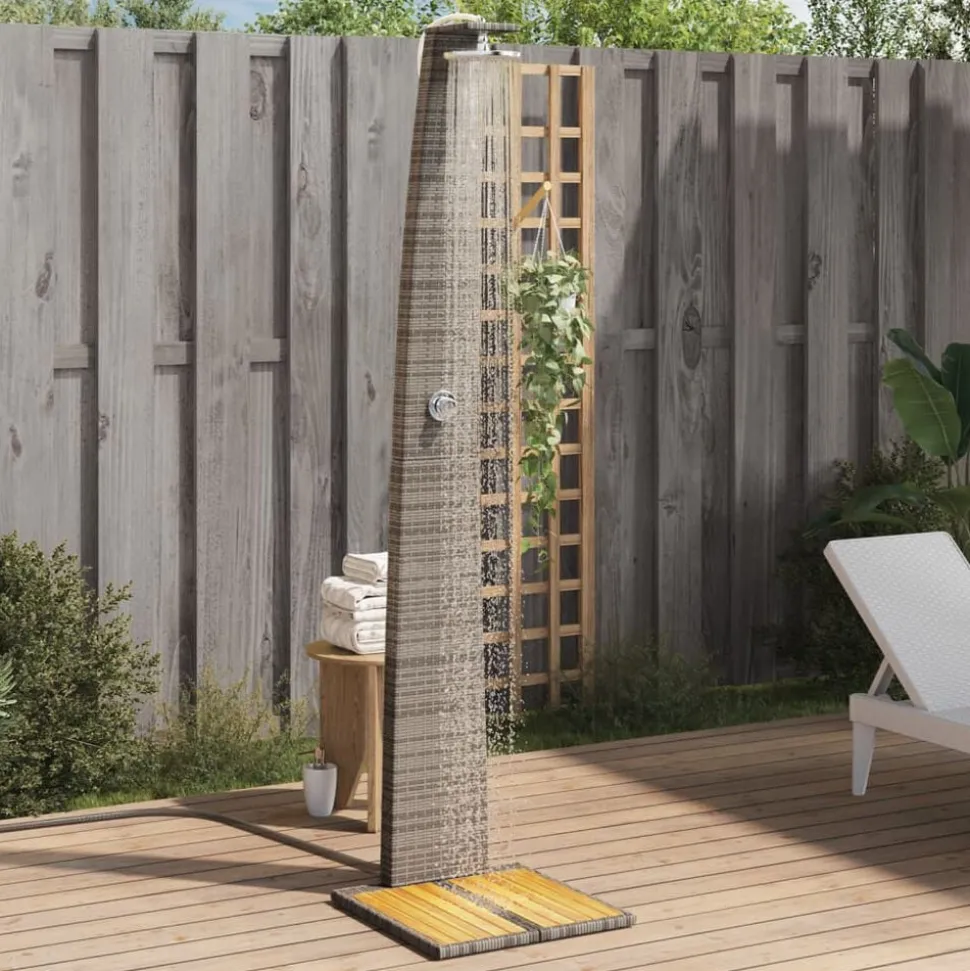 vidaXL Buitendouche 55x60x224 cm poly rattan en acaciahout grijs