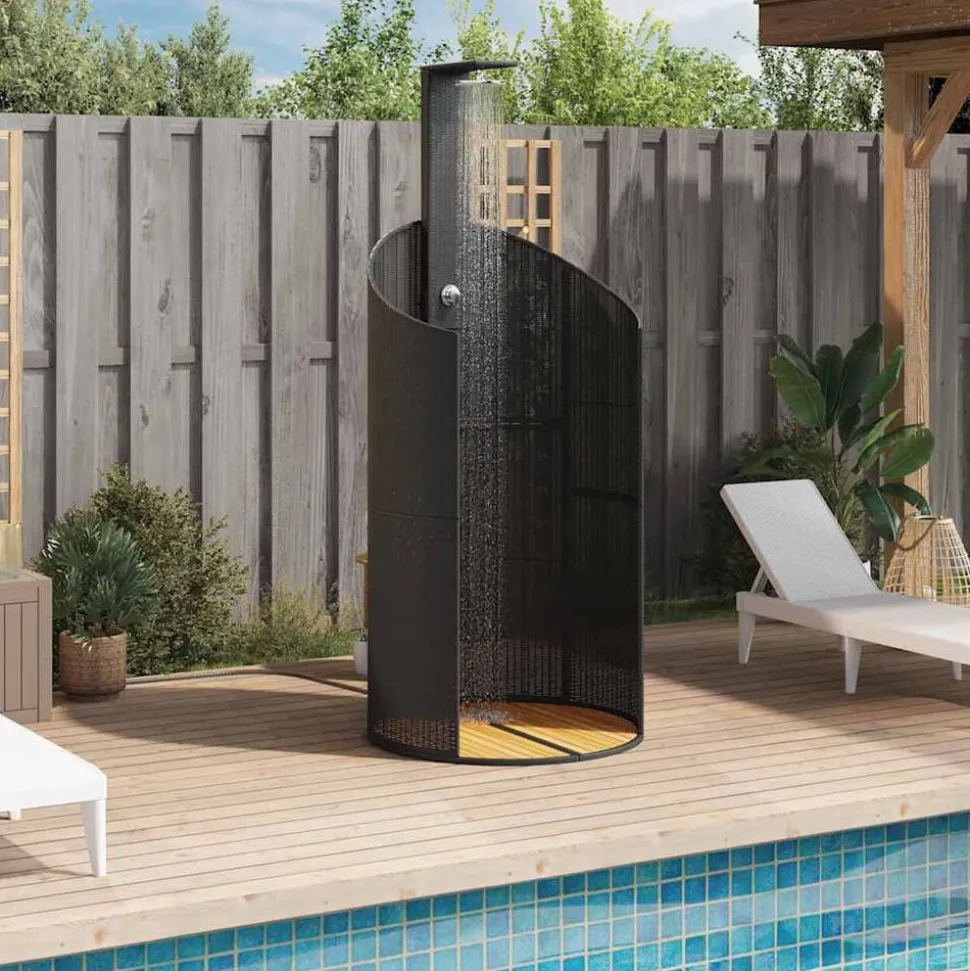 vidaXL Buitendouche 100x100x241,5 cm poly rattan en acaciahout zwart