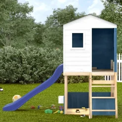 vidaXL Buitenspeelset massief sparrenhout wit en blauw