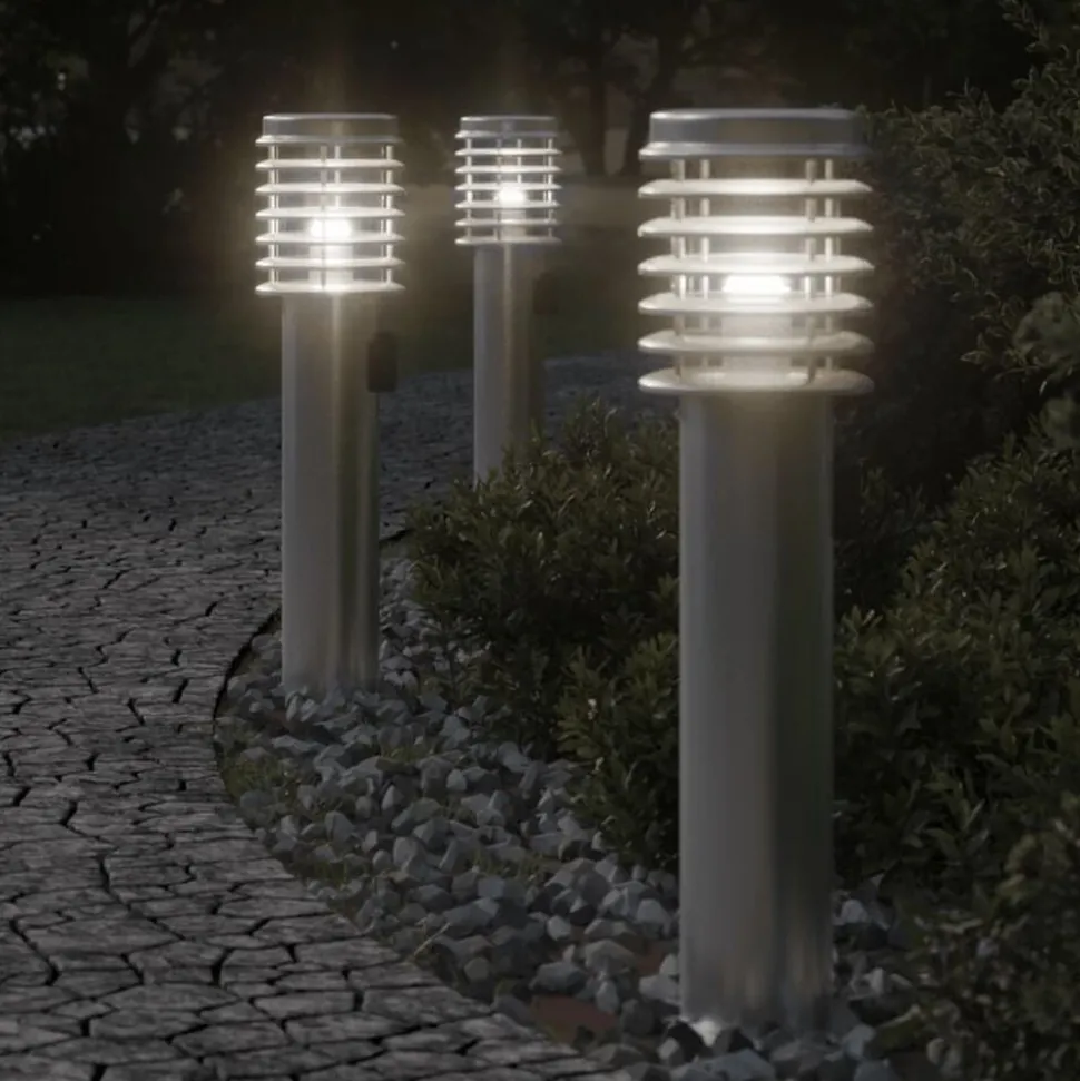 vidaXL Buitenvloerlamp met stopcontact 60 cm roestvrijstaal zilver