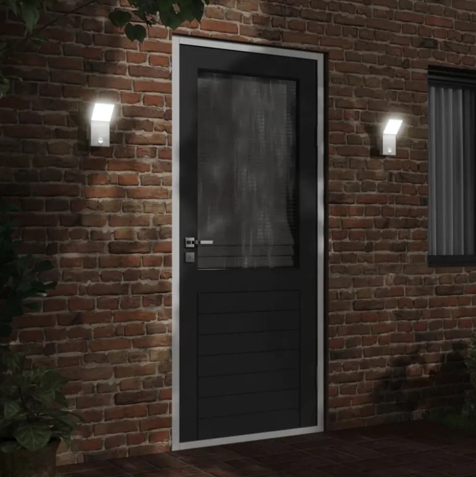 vidaXL Buitenwandlamp LED met sensors gegoten aluminium wit