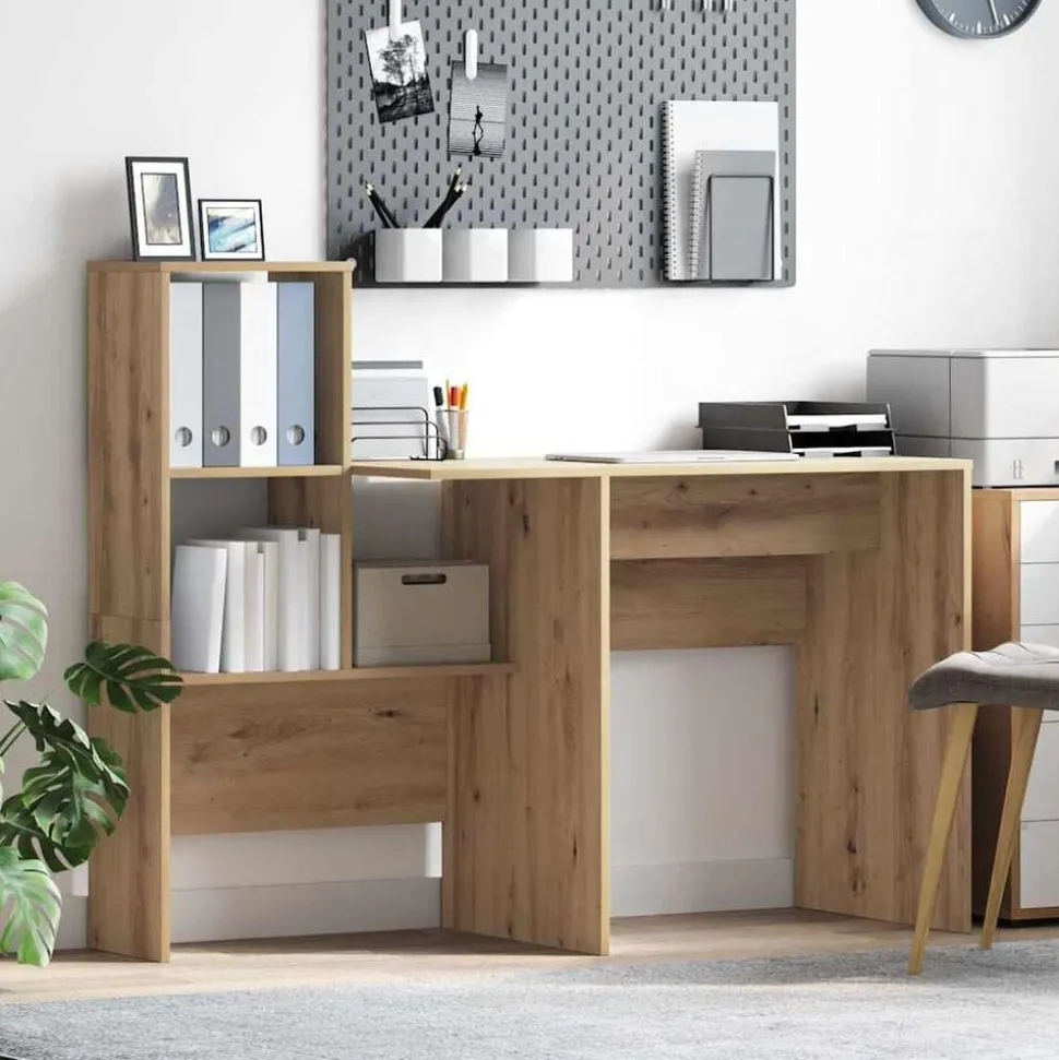 vidaXL Bureau Artisan Eiken 131,5 x 50 x 106,5 cm Bewerkt hout