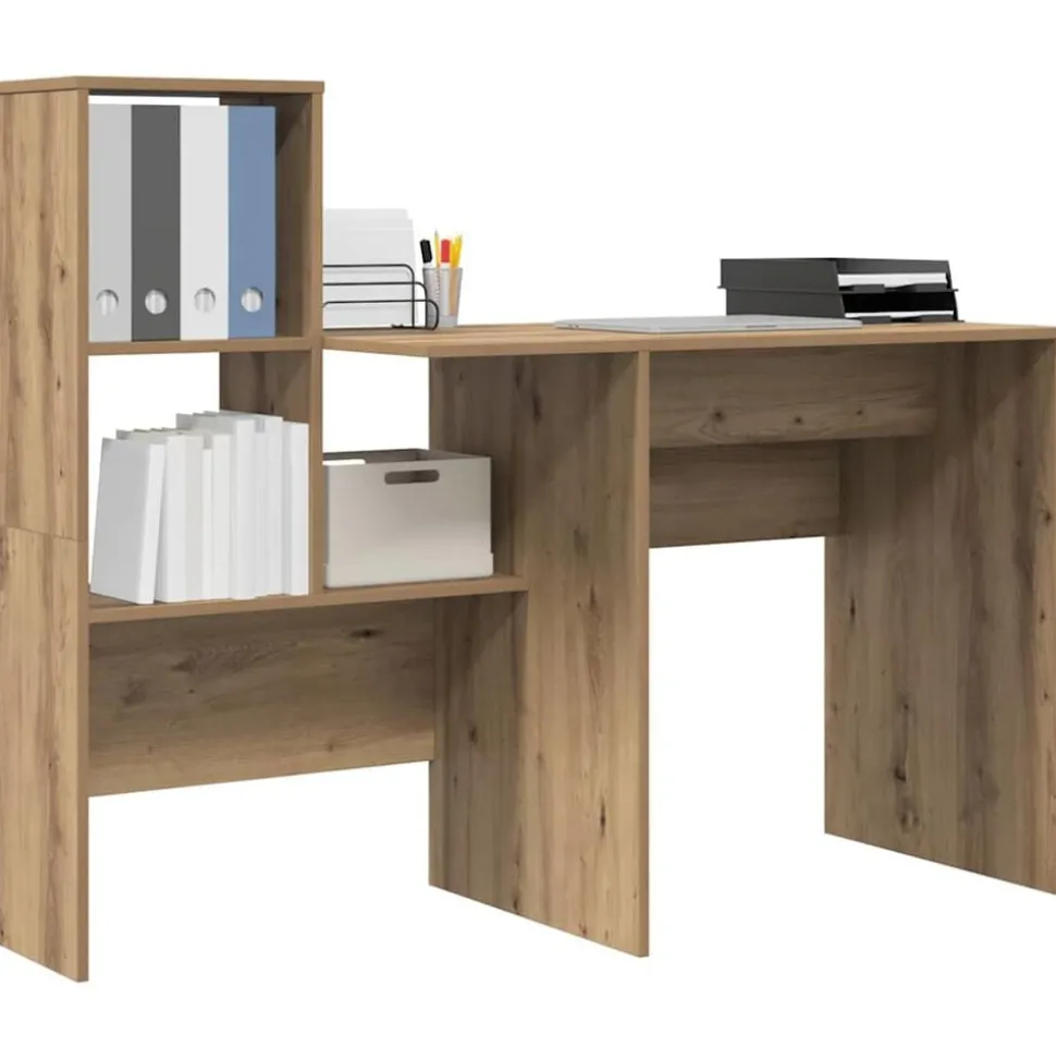vidaXL Bureau Artisan Eiken 131,5 x 50 x 106,5 cm Bewerkt hout