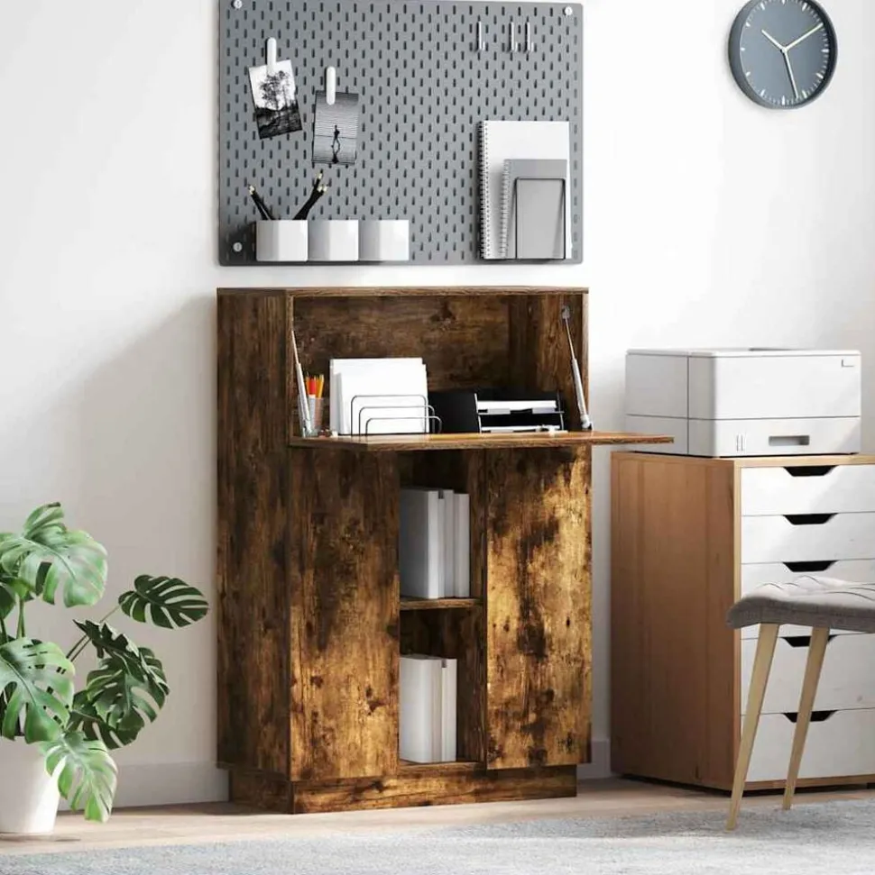 vidaXL Bureau Gerookt eiken 71,5 x 31,5 x 106,5 cm Bewerkt hout