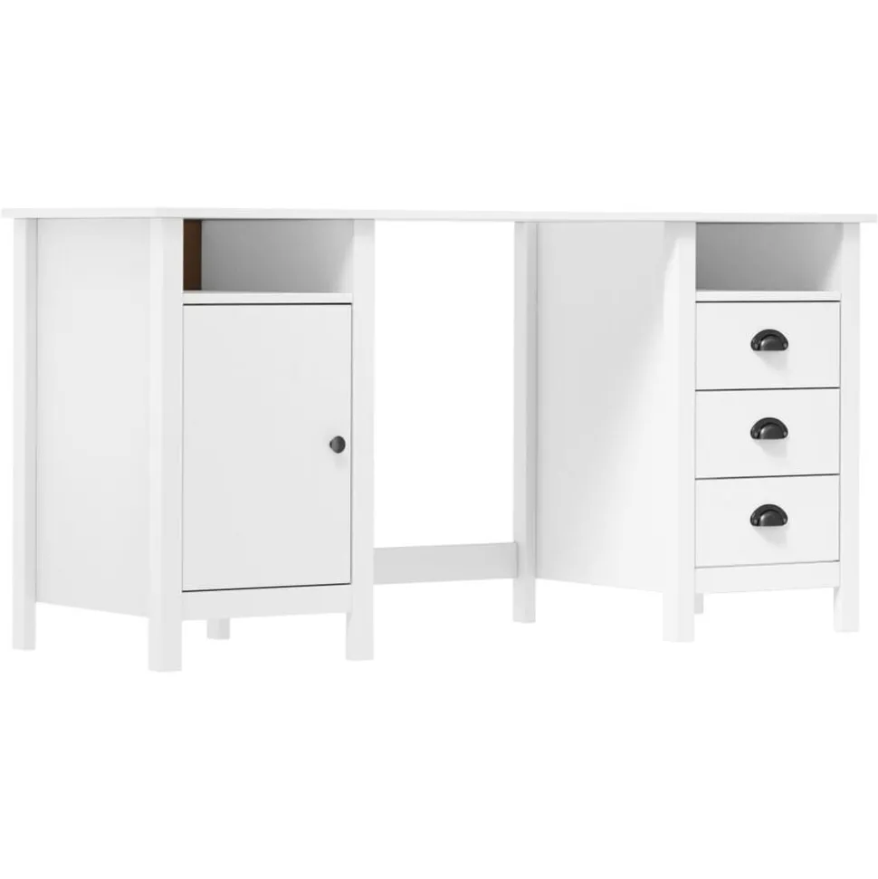 vidaXL Bureau Hill 150x50x74 cm massief grenenhout wit