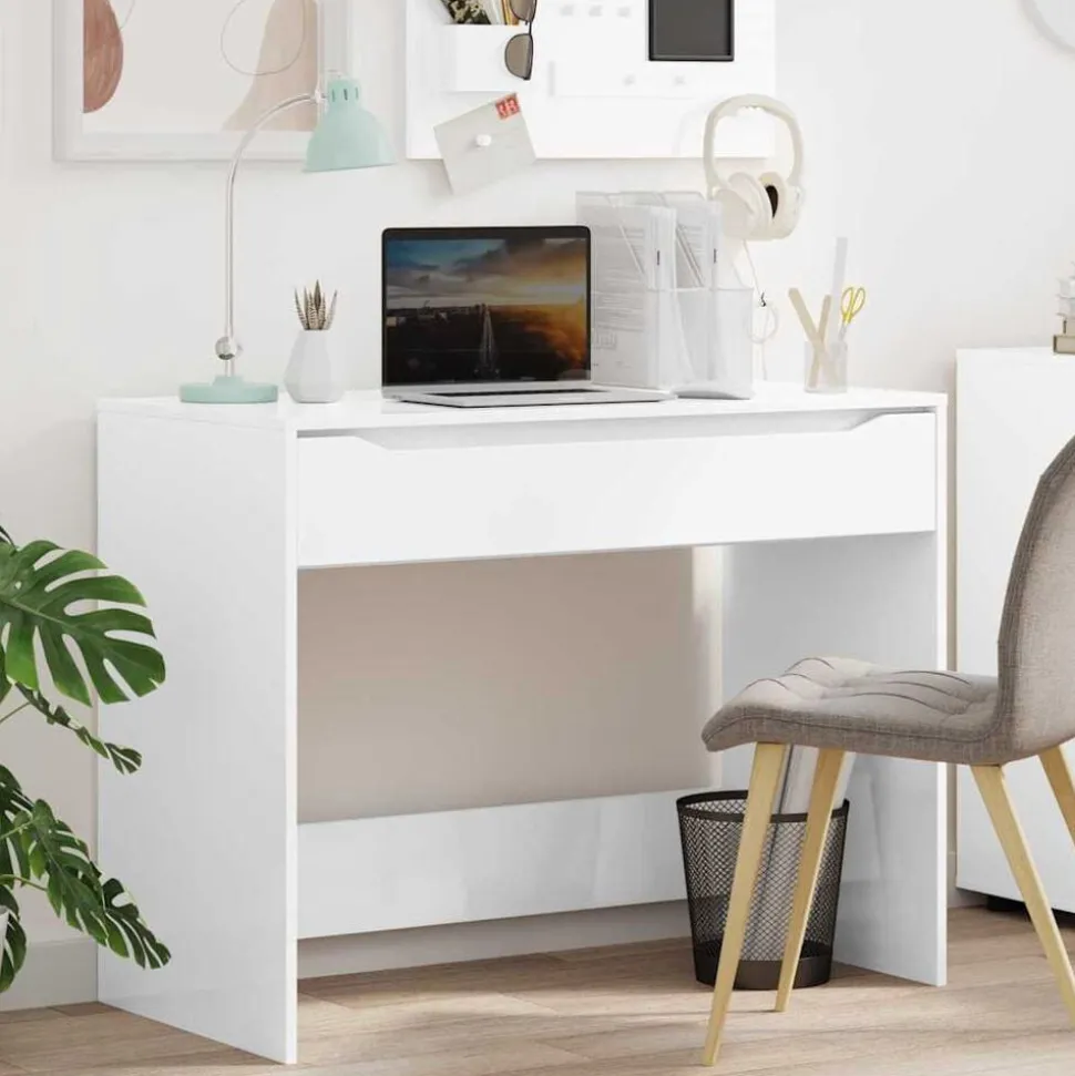 vidaXL Bureau Hoogglans Wit 100 x 50 x 78 cm Geconstrueerd hout