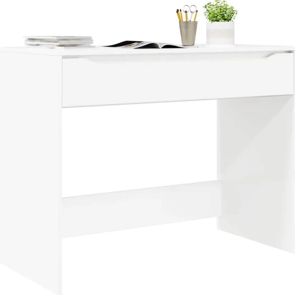 vidaXL Bureau Hoogglans Wit 100 x 50 x 78 cm Geconstrueerd hout