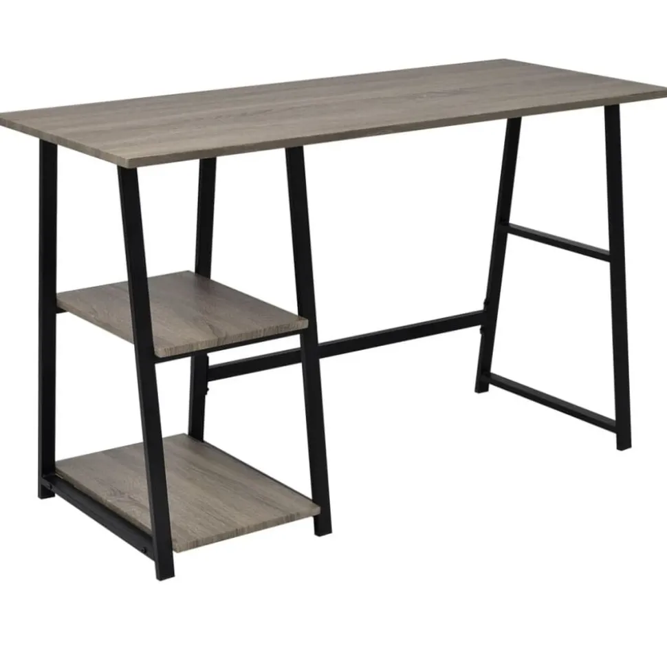 vidaXL Bureau met 2 schappen grijs en eikenkleurig