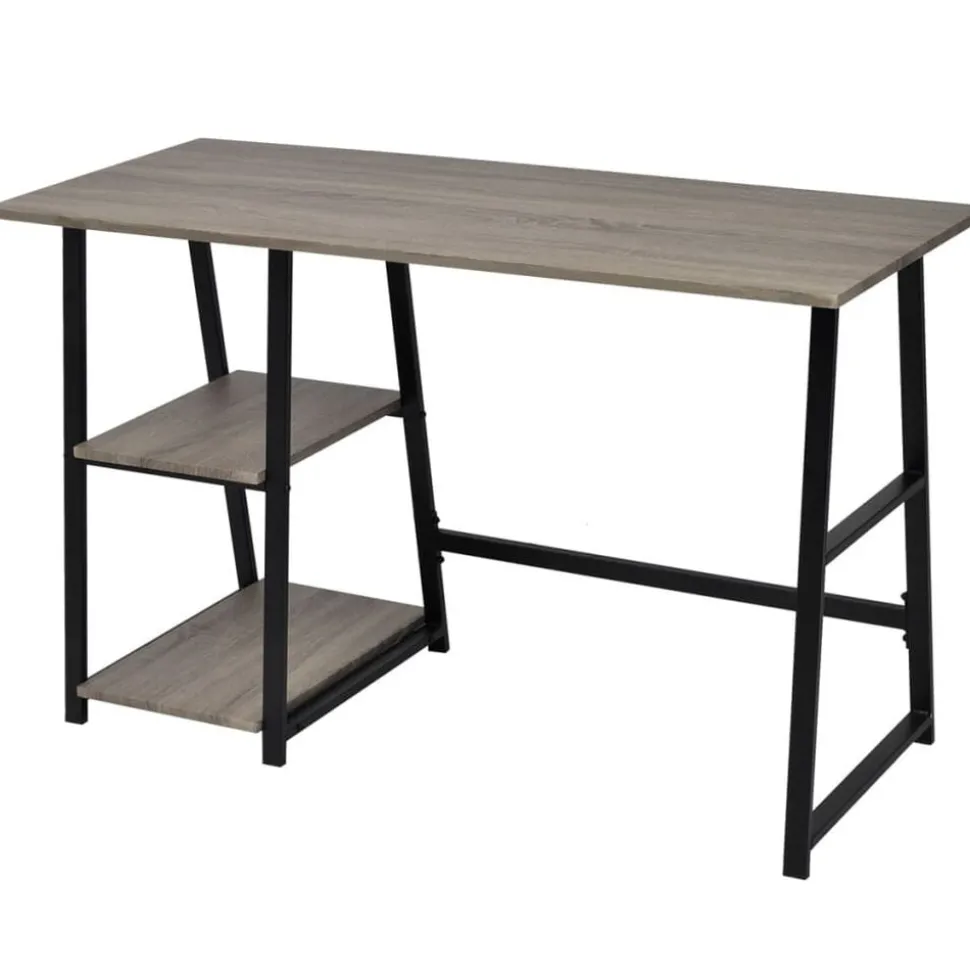 vidaXL Bureau met 2 schappen grijs en eikenkleurig