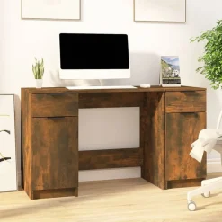 vidaXL Bureau met bijzetkast bewerkt hout gerookt eikenkleurig