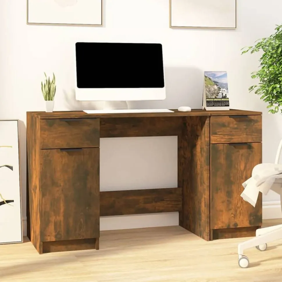 vidaXL Bureau met bijzetkast bewerkt hout gerookt eikenkleurig