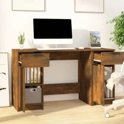 vidaXL Bureau met bijzetkast bewerkt hout gerookt eikenkleurig