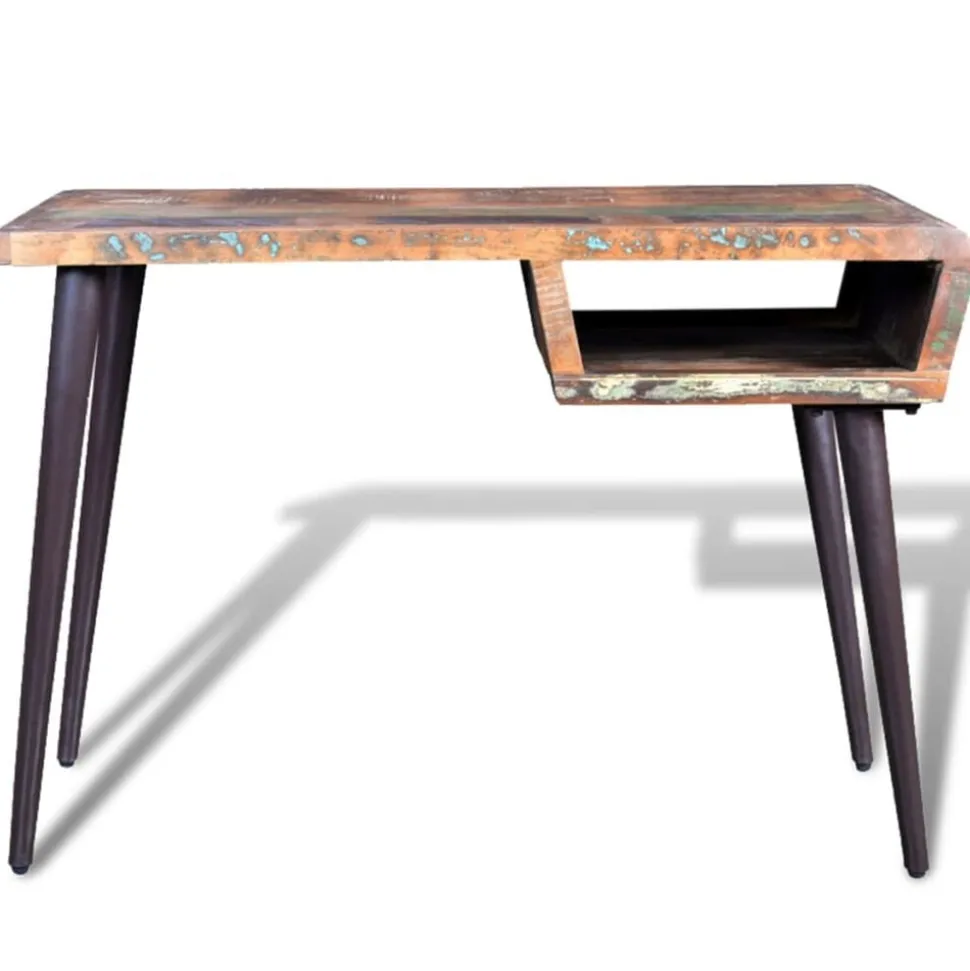 vidaXL Bureau met ijzeren poten gerecycled hout