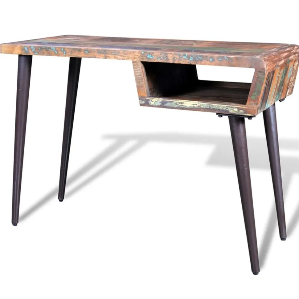 vidaXL Bureau met ijzeren poten gerecycled hout