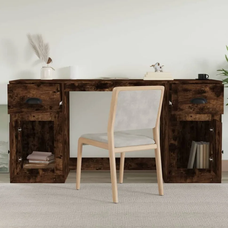 vidaXL Bureau met kast bewerkt hout gerookt eikenkleurig