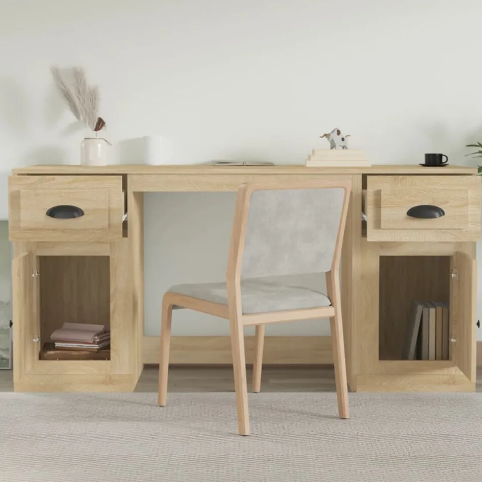 vidaXL Bureau met kast bewerkt hout sonoma eikenkleurig