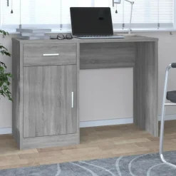vidaXL Bureau met kast en lade 100x40x73 cm bewerkt hout grijs sonoma