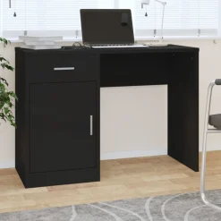 vidaXL Bureau met kast en lade 100x40x73 cm bewerkt hout zwart