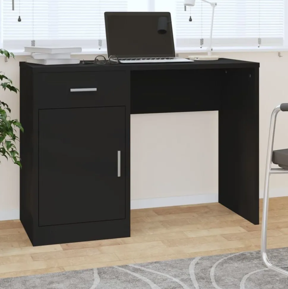 vidaXL Bureau met kast en lade 100x40x73 cm bewerkt hout zwart