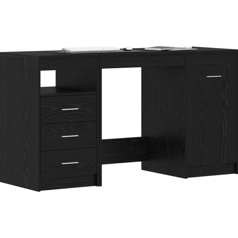 vidaXL Bureau met lade 2 pcs Zwart Eiken 140 x 50 x 76 cm Bewerkt hout