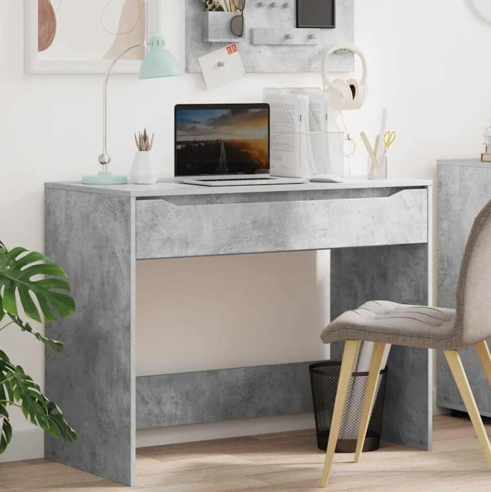 vidaXL Bureau met lade Beton Grijs 100 x 50 x 78 cm Geconstrueerd hout