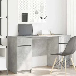 vidaXL Bureau met lade Betongrijs 140 x 49 x 76 cm Bewerkt hout