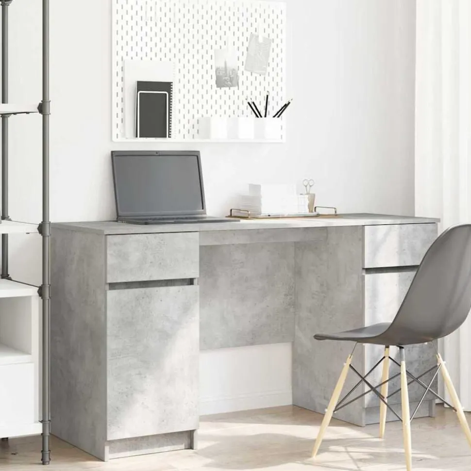 vidaXL Bureau met lade Betongrijs 140 x 49 x 76 cm Bewerkt hout