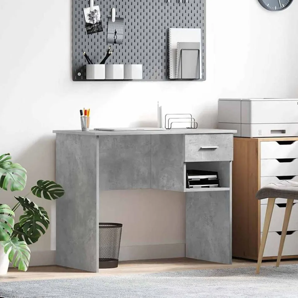 vidaXL Bureau met lade Beton Grijs 90 x 49 x 75 cm Bewerkt hout
