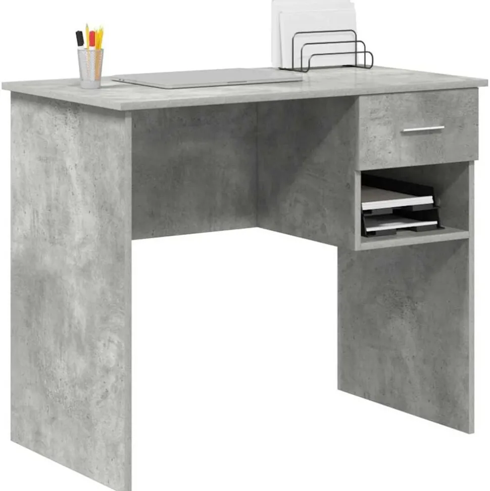 vidaXL Bureau met lade Beton Grijs 90 x 49 x 75 cm Bewerkt hout