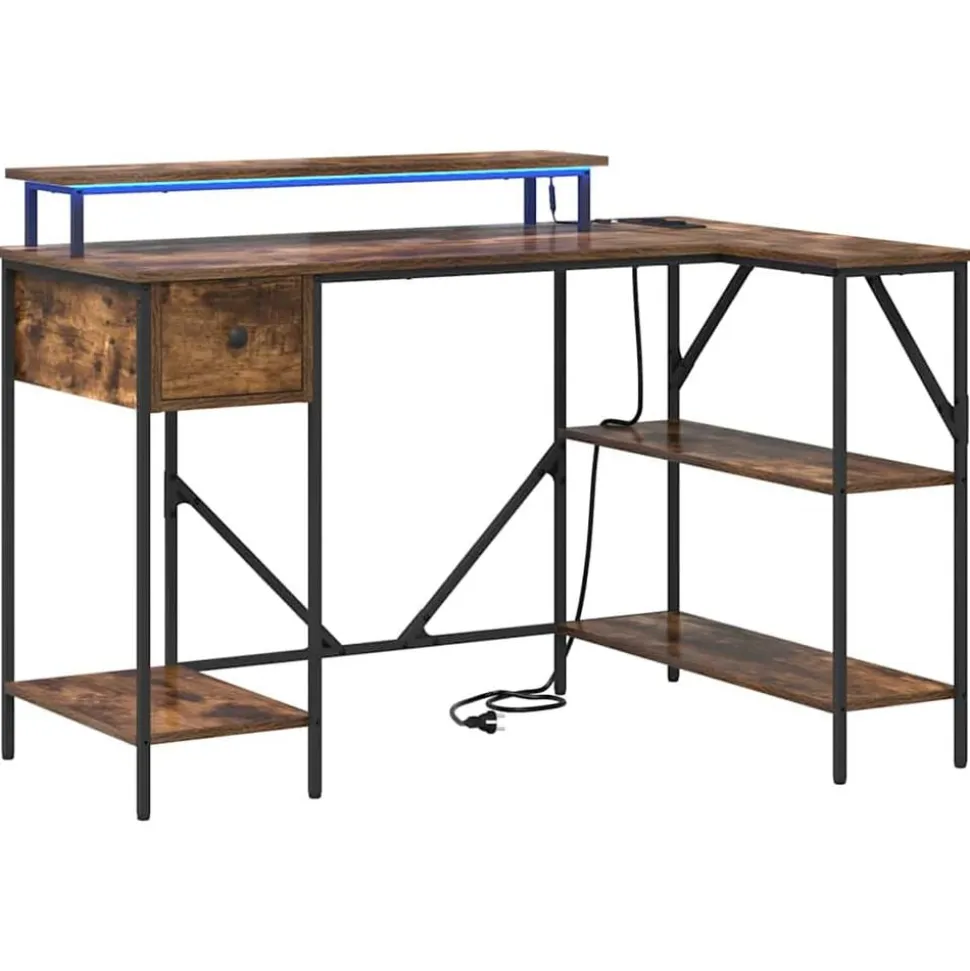 vidaXL Bureau met lade Gerookt eiken 120 x 79 x 86,5 cm Bewerkt hout