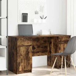 vidaXL Bureau met lade Gerookt eiken 140 x 49 x 76 cm Bewerkt hout