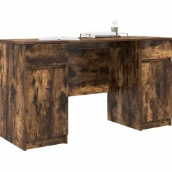 vidaXL Bureau met lade Gerookt eiken 140 x 49 x 76 cm Bewerkt hout