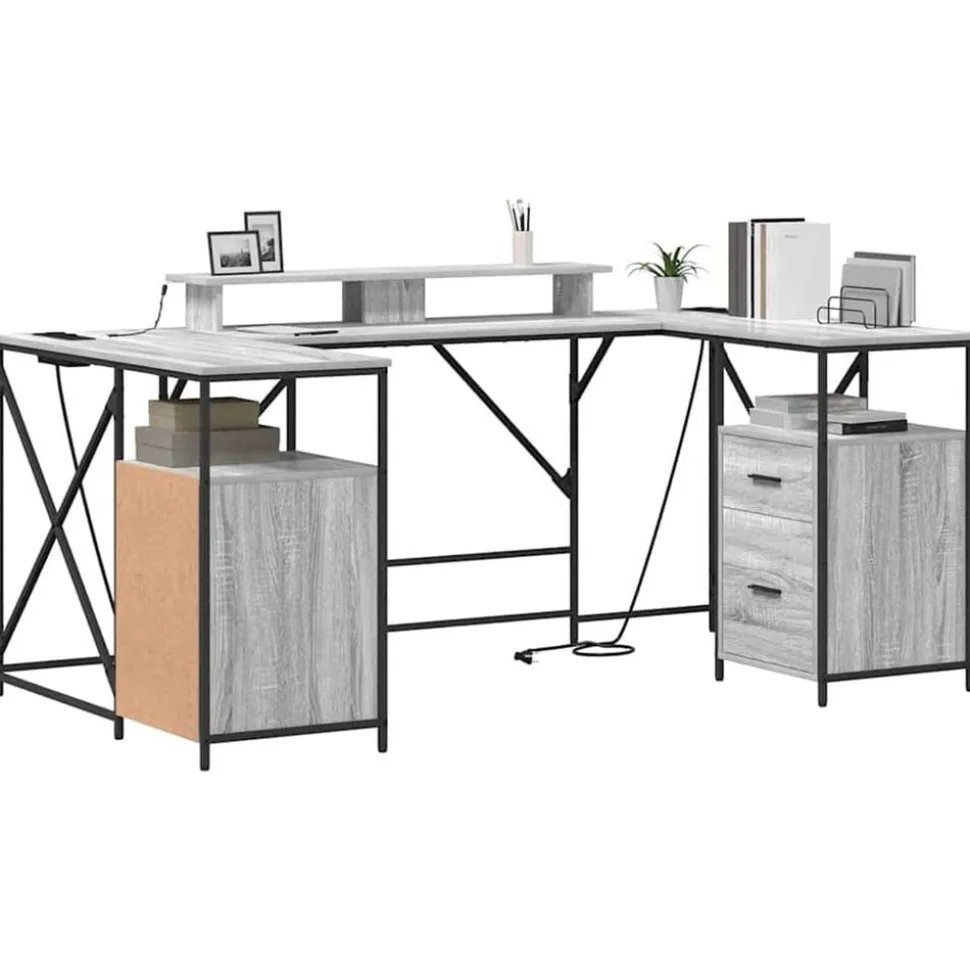 vidaXL Bureau met lade Grijs Sonoma 182 x 101 x 87,5 cm Bewerkt hout