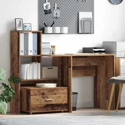 vidaXL Bureau met lade Oud Hout 131,5 x 50 x 106,5 cm Bewerkt hout