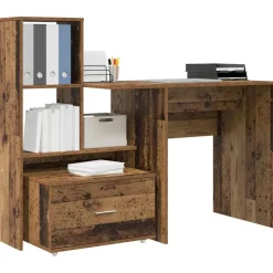 vidaXL Bureau met lade Oud Hout 131,5 x 50 x 106,5 cm Bewerkt hout