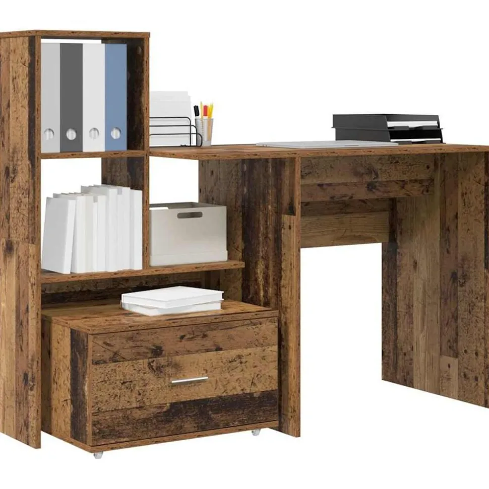 vidaXL Bureau met lade Oud Hout 131,5 x 50 x 106,5 cm Bewerkt hout