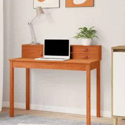 vidaXL Bureau met lade Wasbruin 110 x 50 x 93 cm Massief Grenen Hout